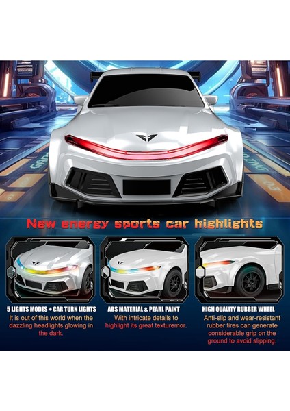 Uzaktan Kumandalı Müzikli LED Işıklı Şarj Istasyonlu Otomatik Parklı 18 Km/h Yapan Tesla Araba 29CM modelleri