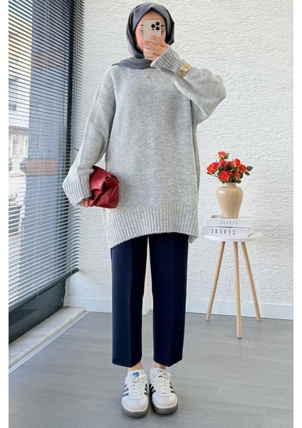 Kadın Bisiklet Yaka Oversize Kazak - Gri fiyatları