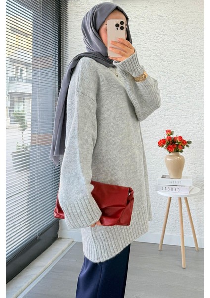 Kadın Bisiklet Yaka Oversize Kazak - Gri indirimleri