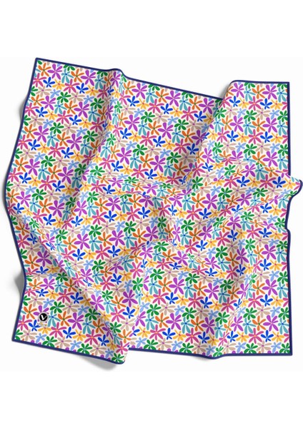 Kristal Çiçek Desenli Lacivert Renkli 90X90 Eşarp (Ipek Içermez) Dikim Şekli : El Dikişi