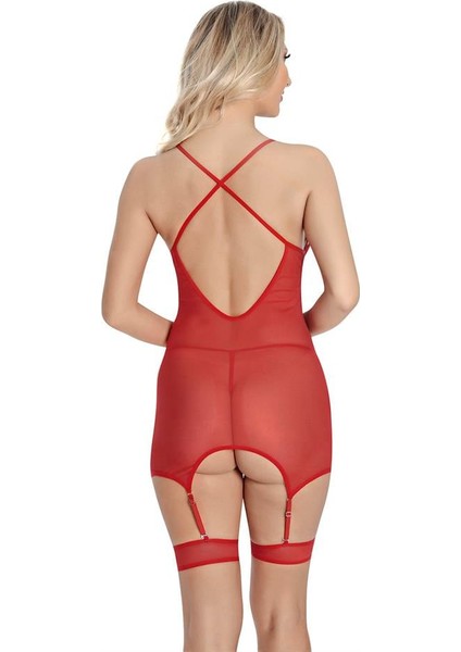 Özel Tasarım Kırmızı Dantel Işlemelı Göğüs Ip Detaylı Fantezı Jartıyer Takımı fiyatları