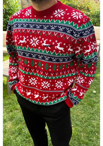 Kırmızı-Yeşil Unisex Christmas Yılbaşı Kazağ