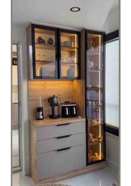 Vanmed Reflekte Cam Kapak Led'li Mdf Kahve Köşesi 210*90*40