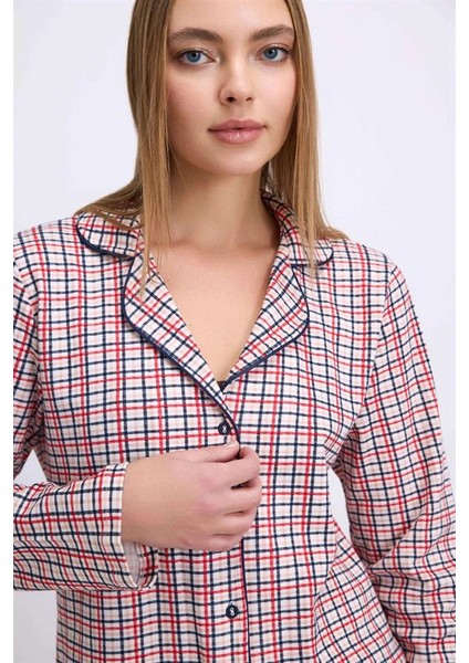 Özel Tasarım Pamuklu Uzun Kol Düğmelı Gömlek ve Ekose Pantolon Pıjama Takımı fiyatları