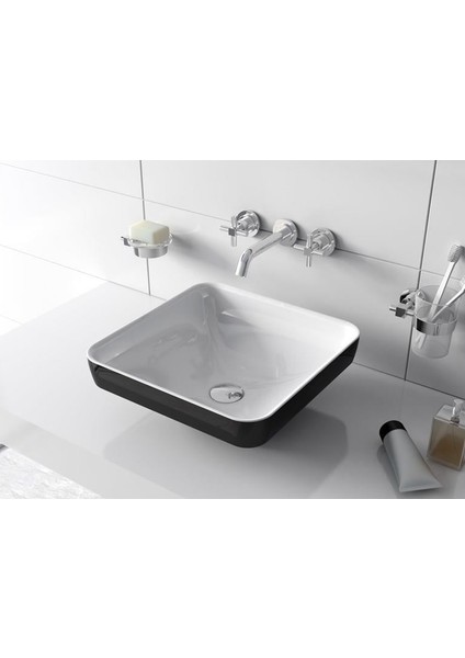 Water Jewels Kare Çanak Lavabo 40 cm Sedef Beyaz- Siyah
