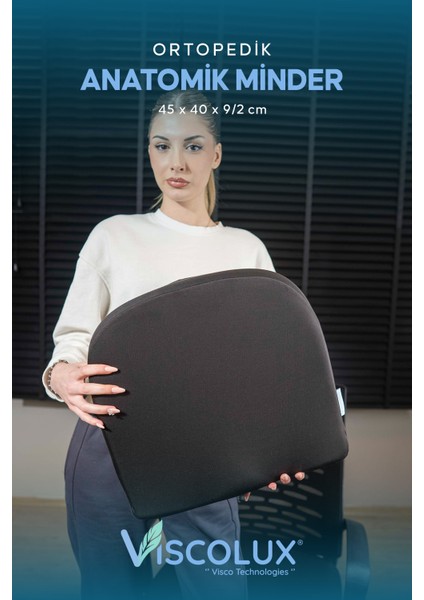 Konforlu Anatomik Visco Ortopedik Minder, Ofis ve Araba Için Siyah 44X36X9