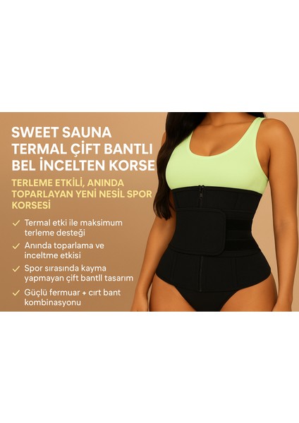 Sweet Sauna Termal Çift Bantlı Bel Incelten Korse – Terleme Etkili, Anında Toparlayan Yeni Nesil Spor Korsesi