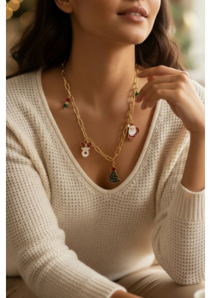 Yılbaşı Temalı Figürlü Zincir Kolye