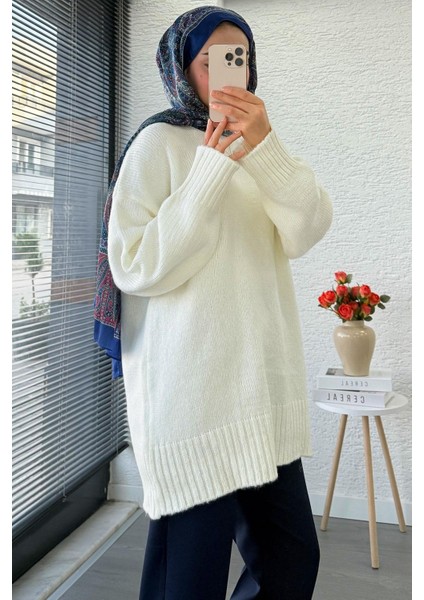 Kadın Bisiklet Yaka Oversize Kazak - Ekru fiyatları