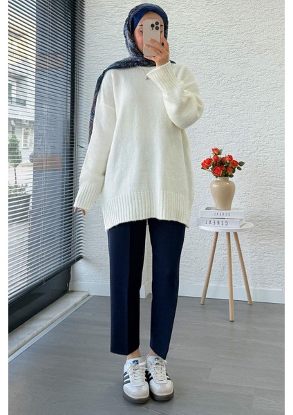 Kadın Bisiklet Yaka Oversize Kazak - Ekru fırsatları