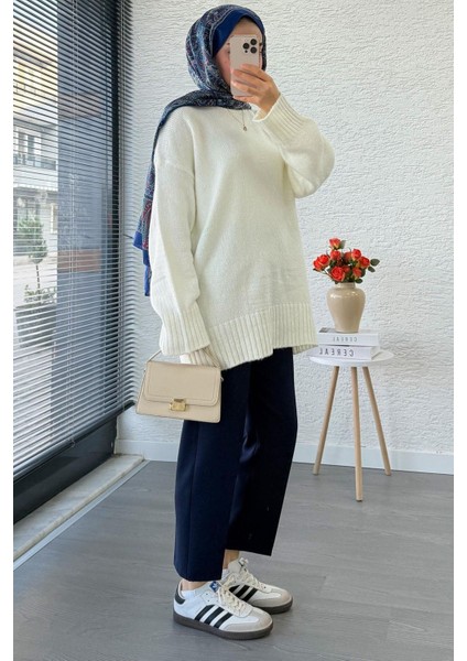 Kadın Bisiklet Yaka Oversize Kazak - Ekru indirimleri