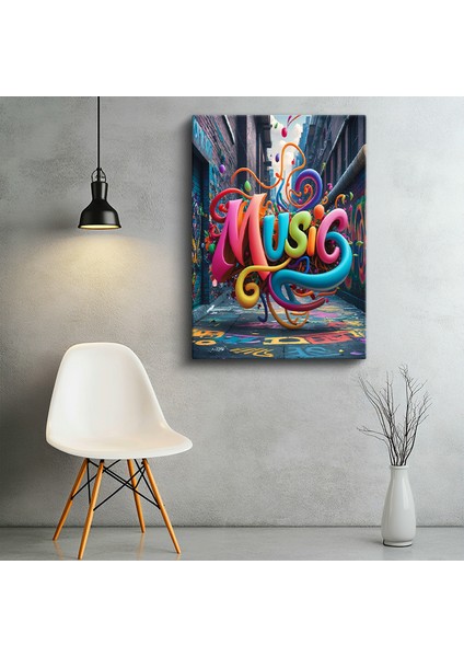 Tekli Dikey Kanvas Tablo Yazı Music Sokak Arası 3D Görünümlü Graffiti Yazı Tabloları Ev Ofis Salon Duvar Dekoru