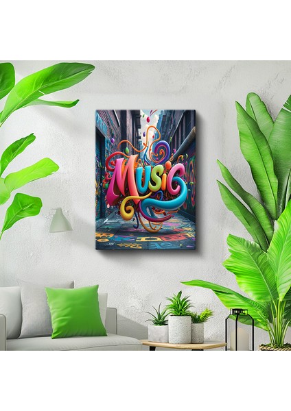 Tekli Dikey Kanvas Tablo Yazı Music Sokak Arası 3D Görünümlü Graffiti Yazı Tabloları Ev Ofis Salon Duvar Dekoru fiyatları