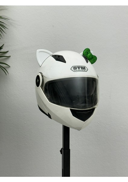 Motor & Motosiklet Yeşil Fiyonklu Beyaz Kedi Kulak Kask Dış Aksesuarı fiyatları
