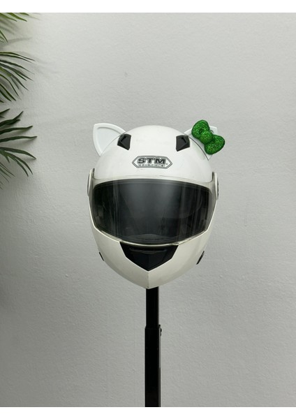Motor & Motosiklet Yeşil Fiyonklu Beyaz Kedi Kulak Kask Dış Aksesuarı modelleri