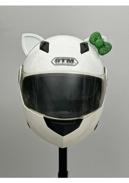 Motor & Motosiklet Yeşil Fiyonklu Beyaz Kedi Kulak Kask Dış Aksesuarı fırsatları