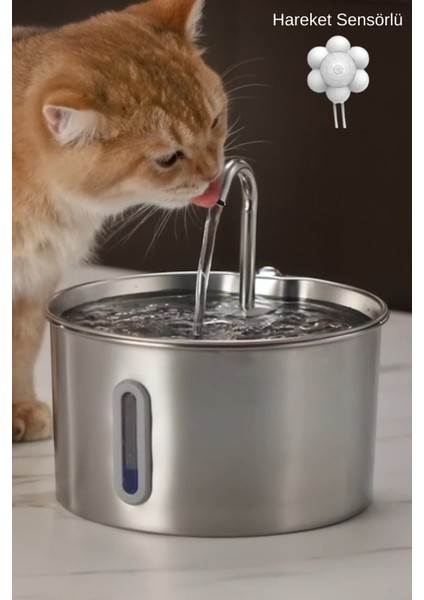 Sensörlü 2.2 L Göstergeli Paslanmaz Çelik Kedi Köpek Için Su Pınarı Su Çeşmesi Su Sebili S12