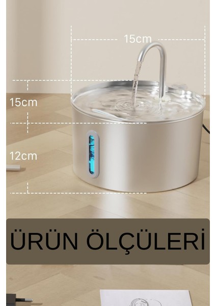 Sensörlü 2.2 L Göstergeli Paslanmaz Çelik Kedi Köpek Için Su Pınarı Su Çeşmesi Su Sebili S12 modelleri