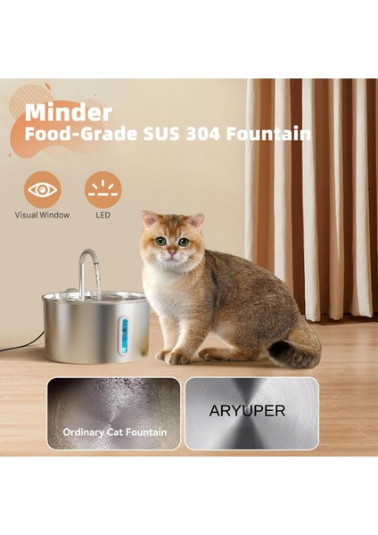 Sensörlü 2.2 L Göstergeli Paslanmaz Çelik Kedi Köpek Için Su Pınarı Su Çeşmesi Su Sebili S12 indirimleri