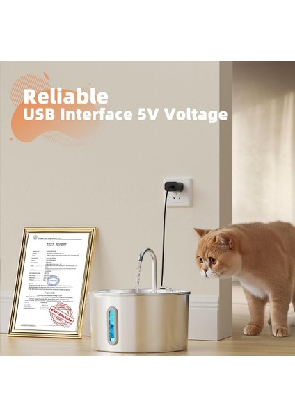 Sensörlü 2.2 L Göstergeli Paslanmaz Çelik Kedi Köpek Için Su Pınarı Su Çeşmesi Su Sebili S12