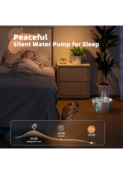 Sensörlü 2.2 L Göstergeli Paslanmaz Çelik Kedi Köpek Için Su Pınarı Su Çeşmesi Su Sebili S12