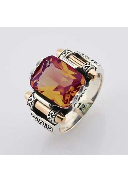 925 Ayar Gümüş Zultanit Taşlı Renk Değiştiren Mermi Desenli Erkek Yüzük fırsatları