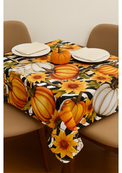 “sonbahar Sofrası” Balkabağı Desenli Duck Kumaş Masa Örtüsü – 85X110 Cm, Su Geçirmez