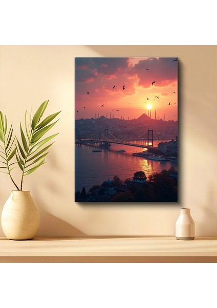 Tekli Dikey Kanvas Tablo Boğaz Köprüsü Gün Batımı Kuş Bakışı Manzara Şehir Manzara Tabloları Ev Ofis Salon Duvar Dekoru fiyatları