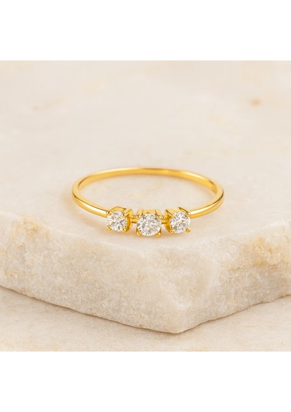 14 Ayar Altın Üç Taş Evlilik Yüzüğü