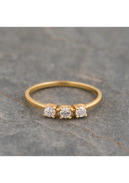 14 Ayar Altın Üç Taş Evlilik Yüzüğü modelleri