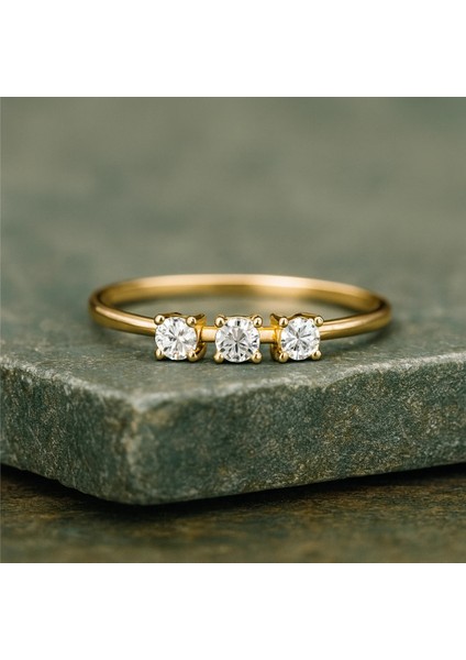 14 Ayar Altın Üç Taş Evlilik Yüzüğü indirimleri