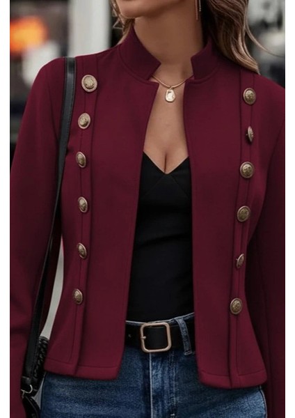 Mdb Kadın Uzun Kollu Hakim Yaka Yanlardan Düğmeli Kısa Süet Ceket fiyatları