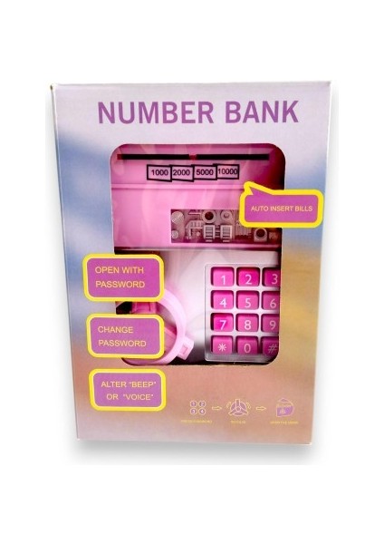 Şifreli Otomatik Kağıt Para Alan Atm Pembe Kumbara modelleri