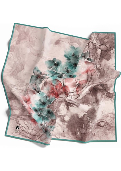 Kirstal Sulu Boya Çiçek Desenli Petrol Yeşili Renkli 90X90 Eşarp (Ipek Içermez) Kenar Dikiş Şekli El Dikişli fiyatları