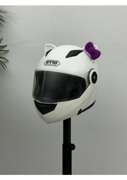 Motor & Motosiklet Mor Fiyonklu Beyaz Kedi Kulak Kask Dış Aksesuarı fiyatları