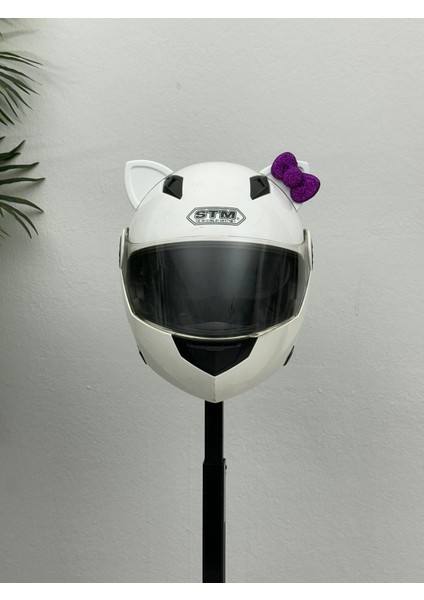 Motor & Motosiklet Mor Fiyonklu Beyaz Kedi Kulak Kask Dış Aksesuarı modelleri