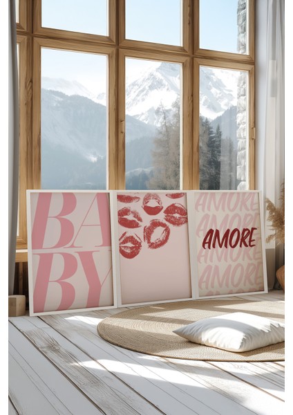 Beyaz Çerçeveli 3’lü Tablo Seti, Baby & Amore – Pembe Tonlar, Yatak Odası Set No: 30001 fiyatları