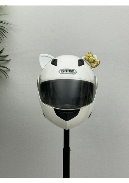 Motor & Motosiklet Gold Fiyonklu Beyaz Kedi Kulak Kask Dış Aksesuarı