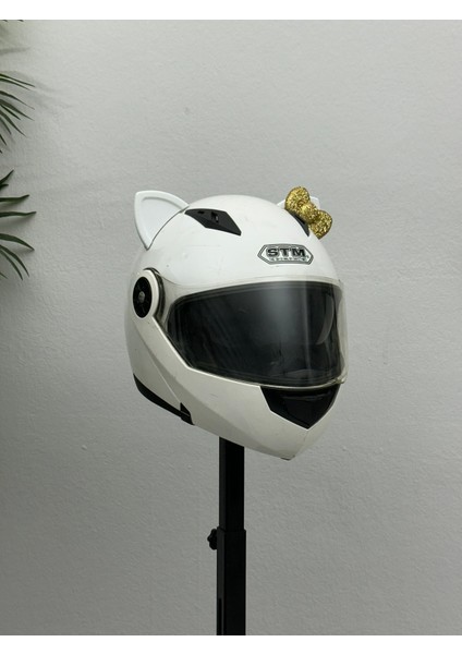 Motor & Motosiklet Gold Fiyonklu Beyaz Kedi Kulak Kask Dış Aksesuarı modelleri