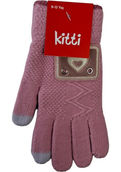 Spteks Kitti 9-12 Yaş Garson Kız Pembe Renk Kalp Arma Figürlü ve Desenli Kışlık Örme Eldiven fiyatları