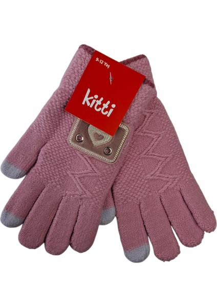 Spteks Kitti 9-12 Yaş Garson Kız Pembe Renk Kalp Arma Figürlü ve Desenli Kışlık Örme Eldiven indirimleri