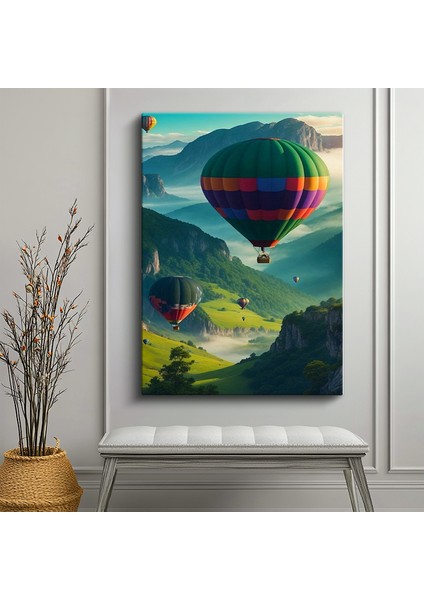 Tekli Dikey Kanvas Tablo Balon Vadi Üzerinde Sisli Manzara Uçan Balon Manzara Tabloları Ev Ofis Salon Duvar Dekoru