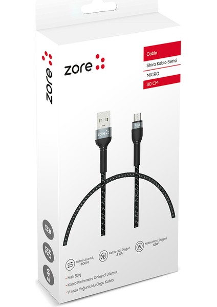 Siyah Shira Serisi Micro USB Kablo 30 cm fiyatları