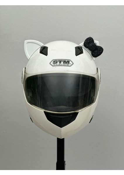 Motor & Motosiklet Siyah Fiyonklu Beyaz Kedi Kulak Kask Dış Aksesuarı modelleri