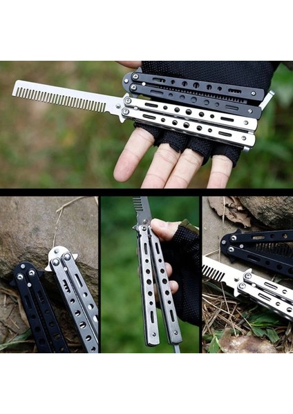 Gri Katlanabilir Paslanmaz Çelik Kelebek Bıçak Tarak Sakal Bıyık Fırçası Profesyonel Saç Kesimi Için Tarak (5148) indirimleri