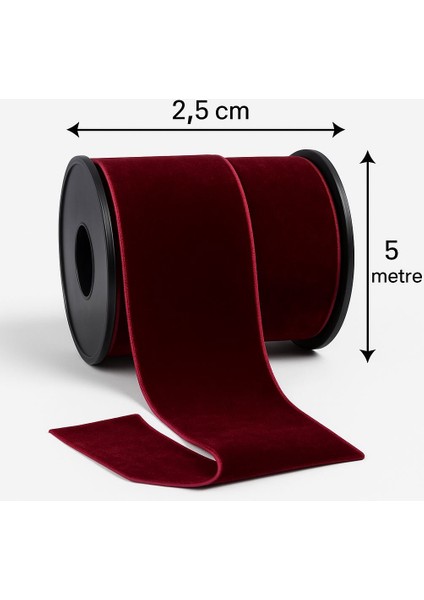 2.5 cm Düz Kadife Şerit – Bordo – 5 Metre Premium Tekstil Aksesuarı