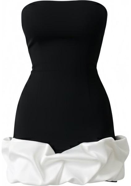 Kadın Siyah Saten Balon Etekli Tasarım Abiye Elbise modelleri