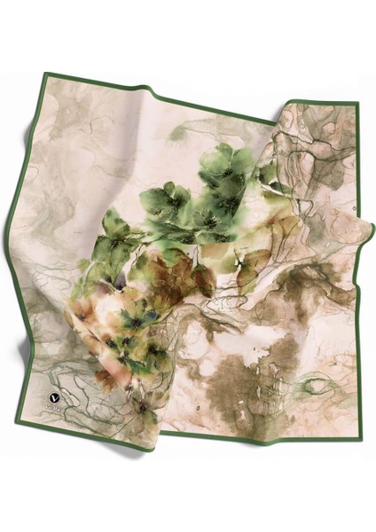 Kirstal Sulu Boya Çiçek Desenli Zümrüt Yeşili Renkli 90X90 Eşarp (Ipek Içermez) Kenar Dikiş Şekli El Dikişli fiyatları