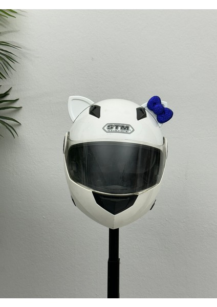 Motor & Motosiklet Koyu Mavi Fiyonklu Beyaz Kedi Kulak Kask Dış Aksesuarı fiyatları