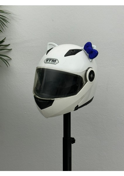 Motor & Motosiklet Koyu Mavi Fiyonklu Beyaz Kedi Kulak Kask Dış Aksesuarı modelleri
